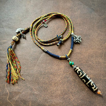 Customer-Made Lotus Master 3-Eye dZi bead on Waven  Cord Necklace