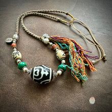 Large Tibetan Daluo Dzi bead with Handmade Cord Necklace