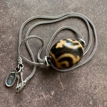 Vintage Tibetan Daluo Dzi Bead Amulet on 925 Silver Chain Necklace