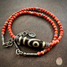 Genuine Tibetan Red Coral Necklace with 2-Eye  dZi Bead