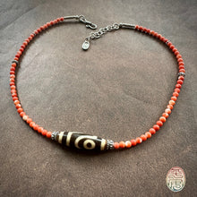 Genuine Tibetan Red Coral Necklace with 2-Eye  dZi Bead