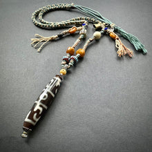 Lotus Master 3-Eye Tibetan Dzi bead with Handmade Cord Necklace