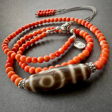 Genuine Tibetan Coral Necklace with 2-Eye  dZi Bead