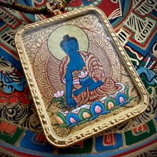 Masterpiece Blue Buddha Thangka on Waven  Cord Necklace