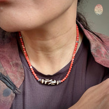 Genuine Tibetan Red Coral Necklace with 2-Eye  dZi Bead