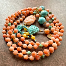 Genuine Angelskin Coral and Turquoise Mala Necklace