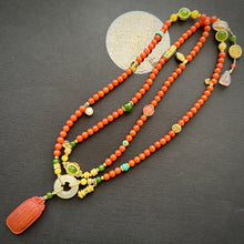 Fine Baoshan Nanhong Agate Mala Necklace with Pendant