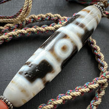 Old Lotus Master 3-Eye Tibetan Dzi bead with Handmade Cord Necklace
