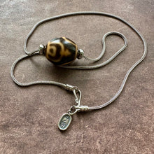 Vintage Tibetan Daluo Dzi Bead Amulet on 925 Silver Chain Necklace