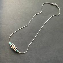 Vintage Tibetan 2-Eyes Dzi Bead Amulet on Silver Chain Necklace