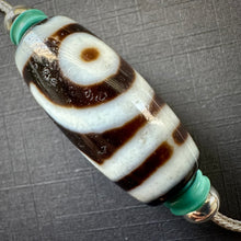 Vintage Tibetan 2-Eyes Dzi Bead Amulet on Silver Chain Necklace