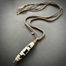 Old Lotus Master 3-Eye Tibetan Dzi bead with Handmade Cord Necklace