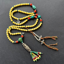 Genuine Amber Tibetan Mala with 4-eye Old Dzi Bead Necklace