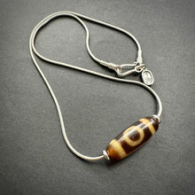 Vintage Tibetan 2-Eyes Dzi Bead Amulet on Silver Chain Necklace