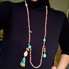 Genuine Angelskin Coral and Turquoise Mala Necklace