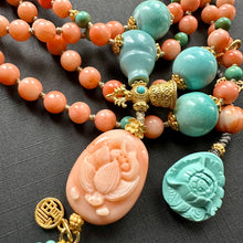 Genuine Angelskin Coral and Turquoise Mala Necklace