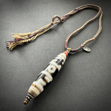 Old Lotus Master 3-Eye Tibetan Dzi bead with Handmade Cord Necklace