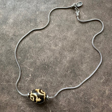 Vintage Tibetan Daluo Dzi Bead Amulet on 925 Silver Chain Necklace