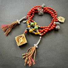 Genuine Antique Red Coral and Old Tibetan Pendant Mala Necklace