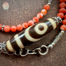 Genuine Tibetan Red Coral Necklace with 2-Eye  dZi Bead