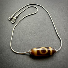 Vintage Tibetan 2-Eyes Dzi Bead Amulet on Silver Chain Necklace
