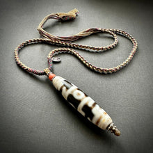 Old Lotus Master 3-Eye Tibetan Dzi bead with Handmade Cord Necklace