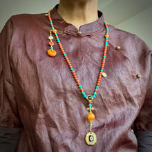 Fine NanHong Agate and Turquoise Mala Necklace with dZi Silver Pendant