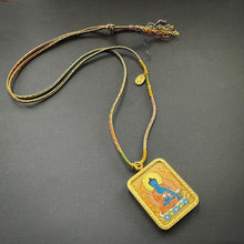 Masterpiece Blue Buddha Thangka on Waven  Cord Necklace