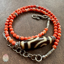 Genuine Tibetan Red Coral Necklace with 2-Eye  dZi Bead