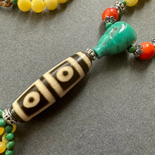 Genuine Amber Tibetan Mala with 4-eye Old Dzi Bead Necklace