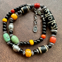 Vintage 3-Eye Dzi and Old Tibetan Beads  Necklace