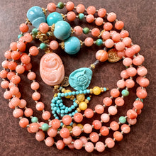Genuine Angelskin Coral and Turquoise Mala Necklace