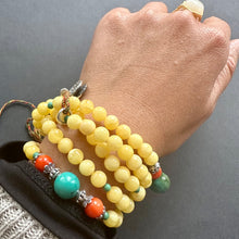 Genuine Amber Tibetan Mala with 4-eye Old Dzi Bead Necklace