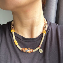 Old Tibetan Dzi beads with Handmade Cord Necklace