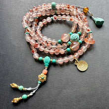 NanHong Icy-Float Agate and Turquoise Mala Necklace
