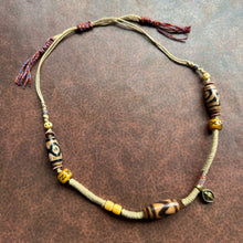 Old Tibetan Dzi beads with Handmade Cord Necklace