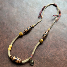 Old Tibetan Dzi beads with Handmade Cord Necklace