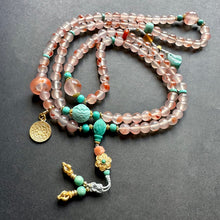 NanHong Icy-Float Agate and Turquoise Mala Necklace