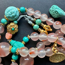 NanHong Icy-Float Agate and Turquoise Mala Necklace