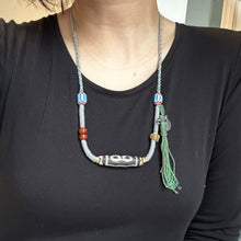 Old Tibetan Dzi bead with Handmade Cord Necklace