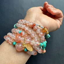 NanHong Icy-Float Agate and Turquoise Mala Necklace