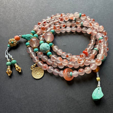 NanHong Icy-Float Agate and Turquoise Mala Necklace