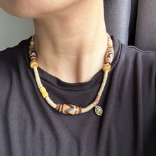 Old Tibetan Dzi beads with Handmade Cord Necklace