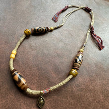 Old Tibetan Dzi beads with Handmade Cord Necklace