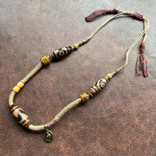 Old Tibetan Dzi beads with Handmade Cord Necklace