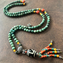 Genuine Antique Tibetan Turquoise and Dzi bead Mala Necklace