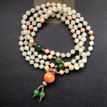 Lotus - Hetian Nephrite Jade and Antique Tibetan Coral Mala Necklace