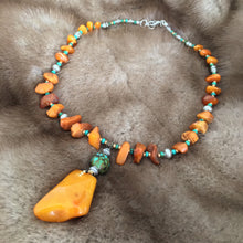 Antique Baltic Amber and Tibetan turquoise necklace