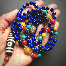 Lapis Lazuli and Old Dzi bead Tibetan Mala Necklace