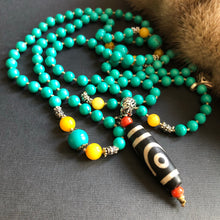 Vintage Chinese Turquoise and Old Dzi bead Mala Necklace